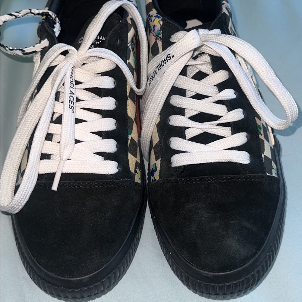 Off-White LTD Edition Printed Check Canvas Vulcanized Sneakers 41 W 11 M 9 NIB